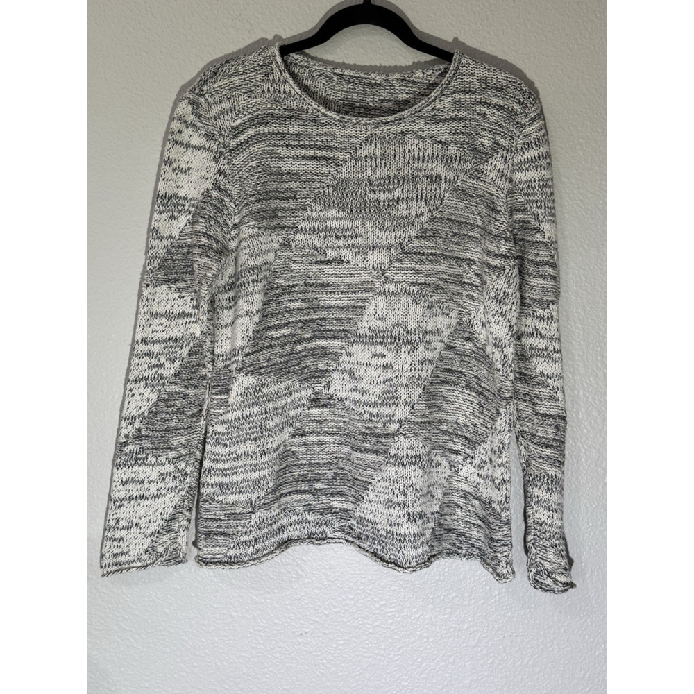 Habitat SweaterM Ivory Gray Contrast Thermal Knit Lagenlook Artsy Cozy Modern